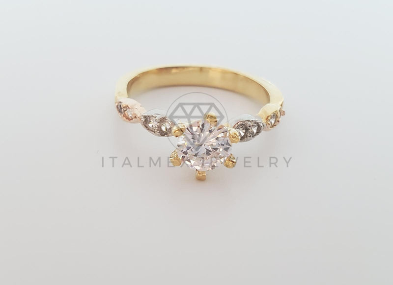 Anillo Dama de Lujo -101662 - Diseño Solitario CZ Clara Oro Laminado 18K