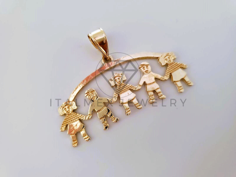 Dije Elegante - 104342 - Dije 3 Niñas y 2 Niños Tamaño Chico Oro Laminado 18K