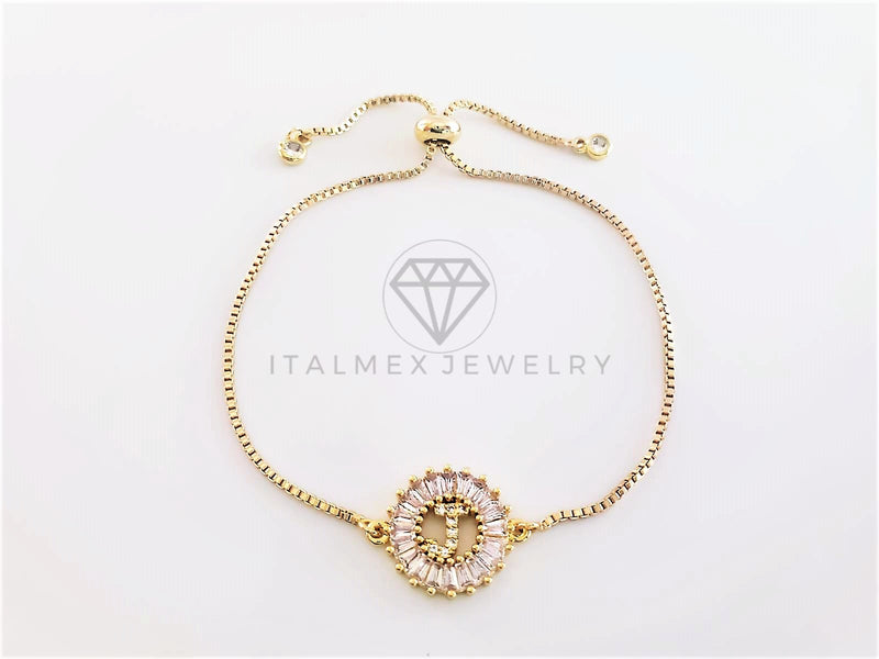 Pulsera Ajustable - 102635 - Diseño de Inicial "J" CZ Clara Oro Laminado 18K