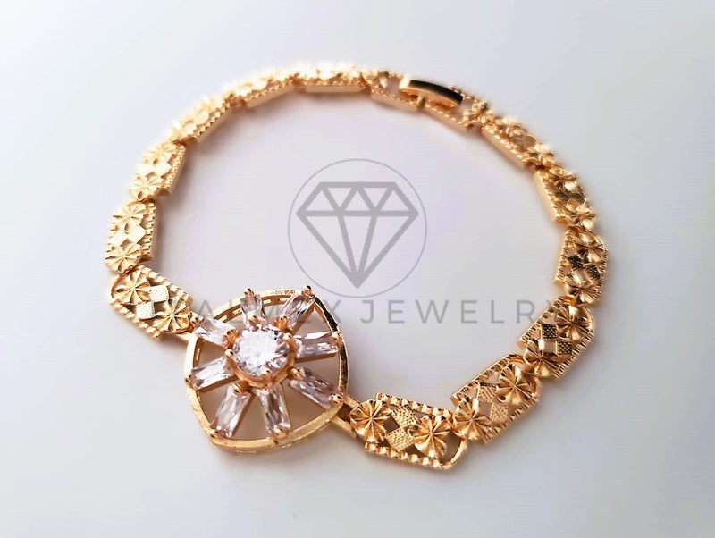 Pulsera de Lujo - 103701 - Diseño de Flores CZ Baguette Clara Oro Laminado 18K