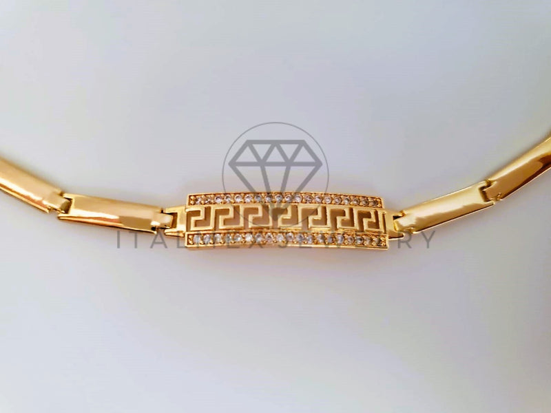 Pulsera de Lujo - 104320 - Diseño Grecas CZ Clara Oro Laminado 18K