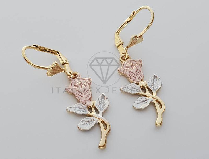 Arete de Lujo - 101339 - Diseño de Rosas 3 Oros Oro Laminado 18K