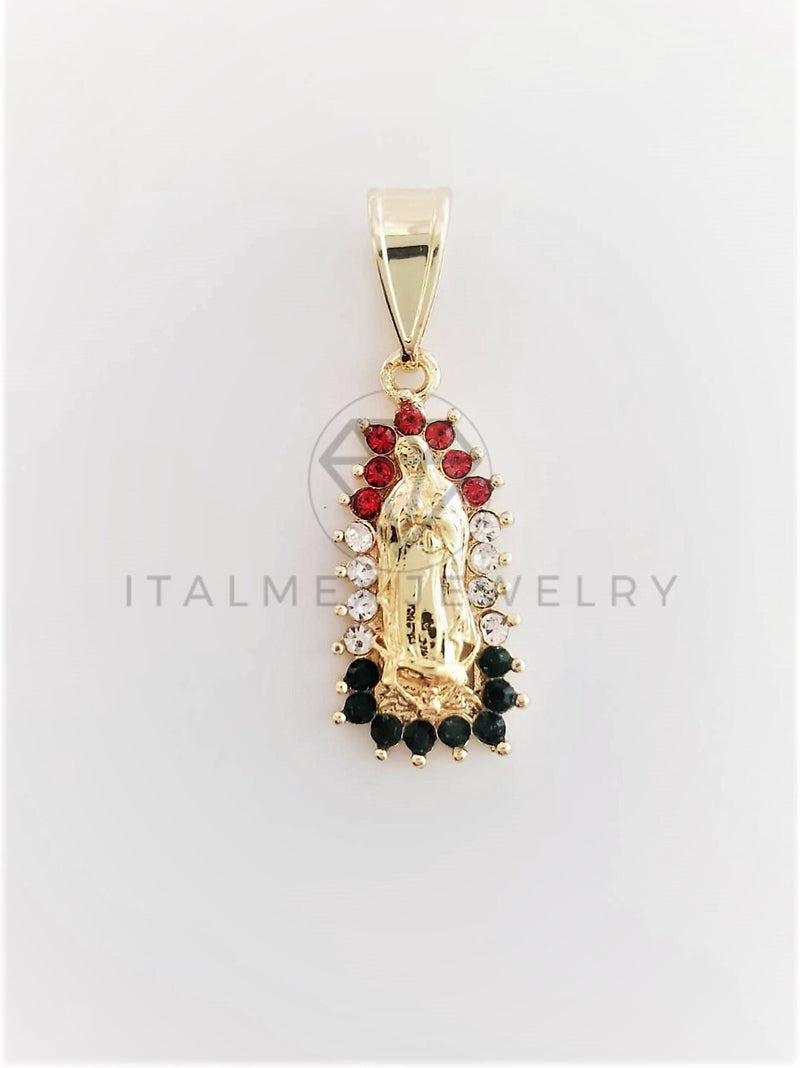 Dije Elegante - 102785 - Dije Virgen de Guadalupe CZ Tricolor Tamaño Chico Oro Laminado 18K