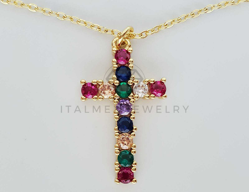 Collar Elegante - 101616 - Collar Cruz CZ Color Oro Laminado 18K