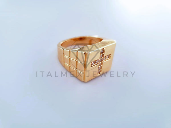 Anillo Caballero de Lujo - 103932 - Diseño Cristo y Cruz CZ Clara Oro Laminado 18K