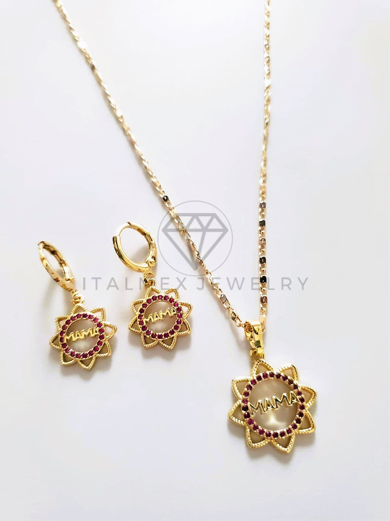 Juego de Lujo - 103657 - Diseño de Flor Mamá CZ Rosa Oro Laminado 18K