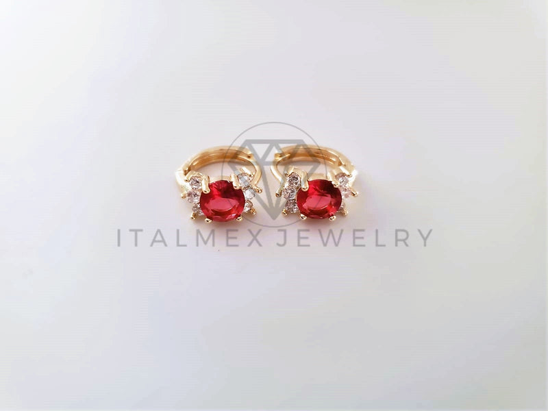 Arete de Lujo - 103843 - Diseño Redondo CZ Roja Oro Laminado 18K