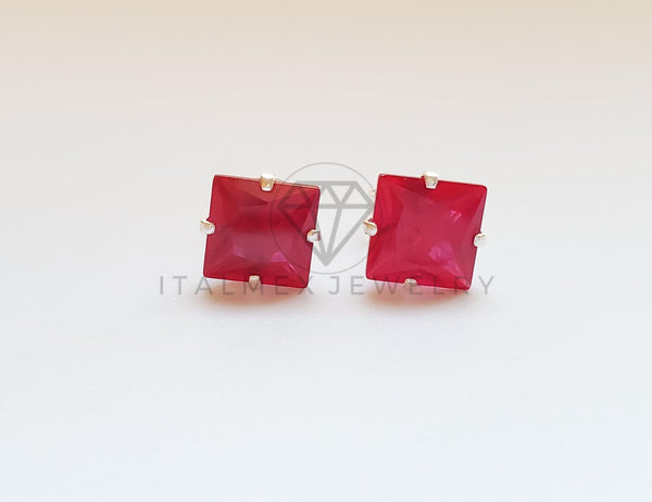 Broquel de Lujo - 101707 - CZ Cuadrada 7mm CZ Roja Plata .925