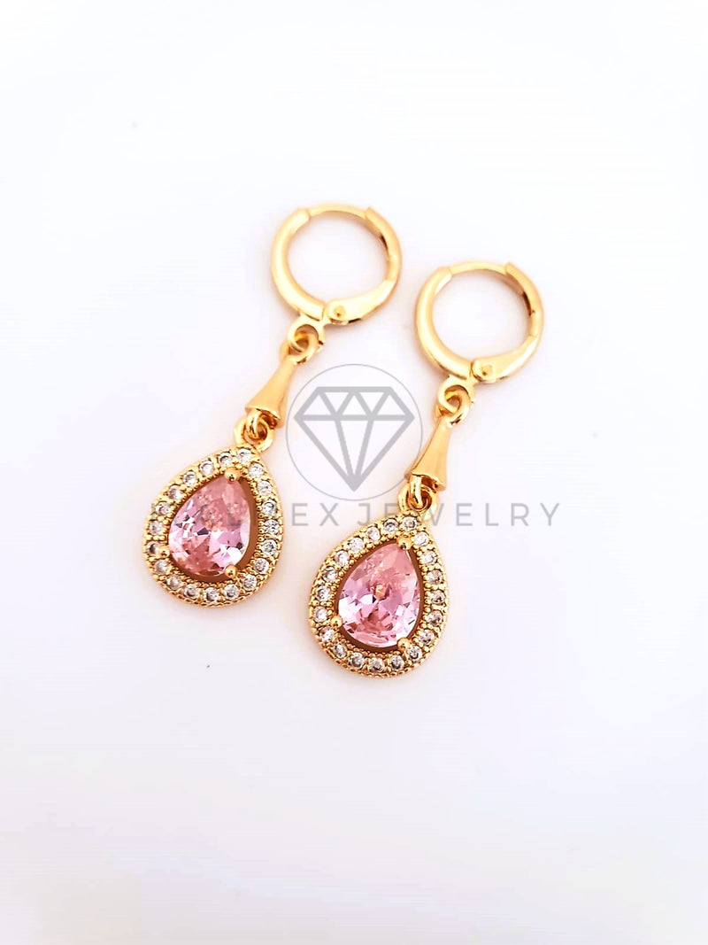 Arete de Lujo - 103550 - Diseño Gota Pavé CZ Rosa Oro Laminado 18K