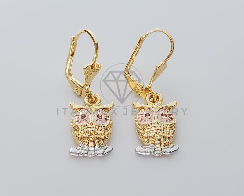 Arete Elegante - 100749 - Diseño de Búho 3 Tonos Oro Laminado 18K
