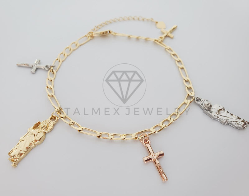 Tobillera Ajustable - 100134 - Diseño de Cristo y San Judas Oro Laminado 18K