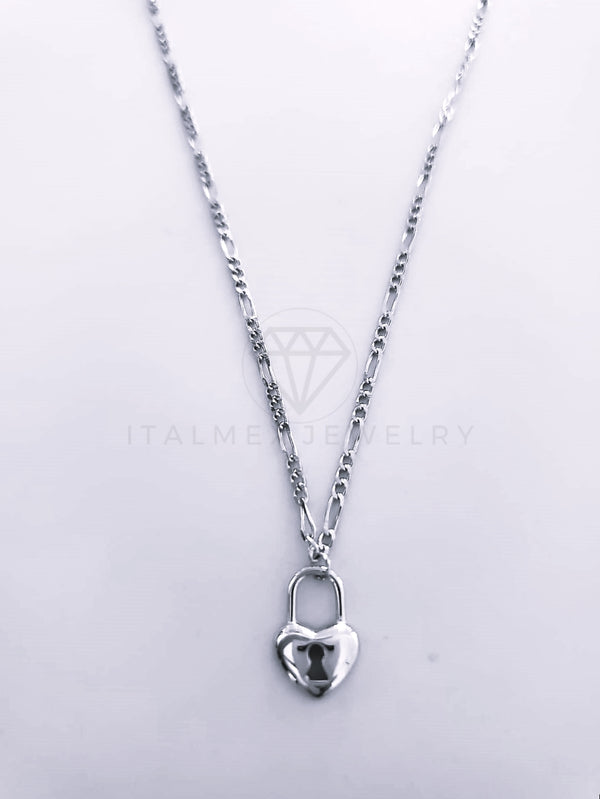 Collar de Lujo - 104121 - Estilo Candado y Corazón Plata Fina .925