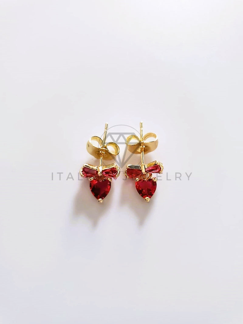 Broquel de Lujo - 103666 - Diseño de Moño Corazón CZ Roja Oro Laminado 18K