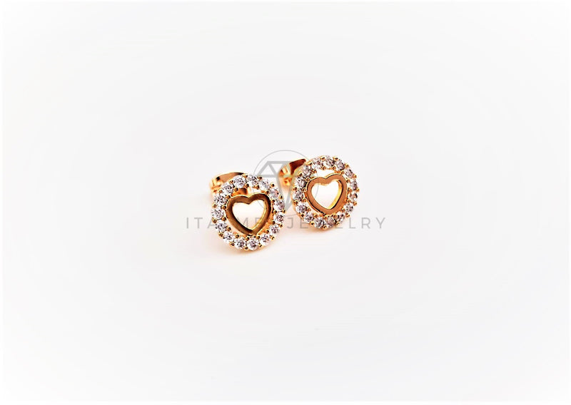 Broquel de Lujo - 103103 - Diseño de Corazón Biselado CZ Clara Oro Laminado 18K