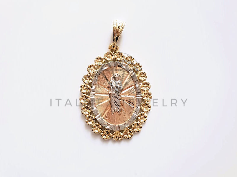 Dije Religioso - 104194 - Medalla Diamantada San Judas Bisel Flores Oro Laminado 18K