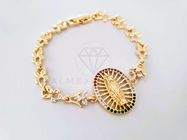 Pulsera Elegante - 103977 - Pulsera Virgen de Guadalupe CZ Tricolor Oro Laminado 18K