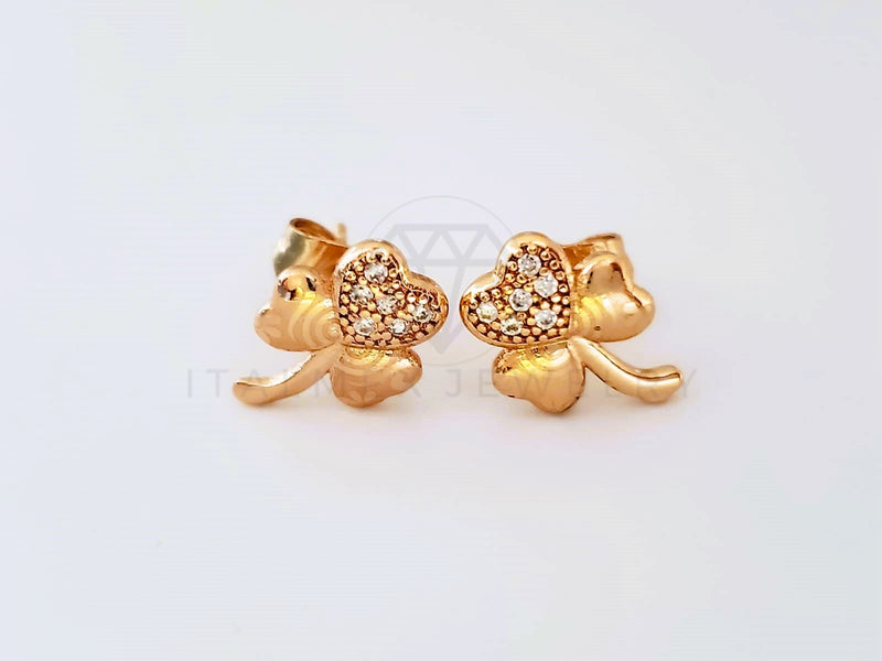 Broquel de Lujo - 104082 - Diseño Flor Trebol Laser CZ Clara Oro Laminado 18K