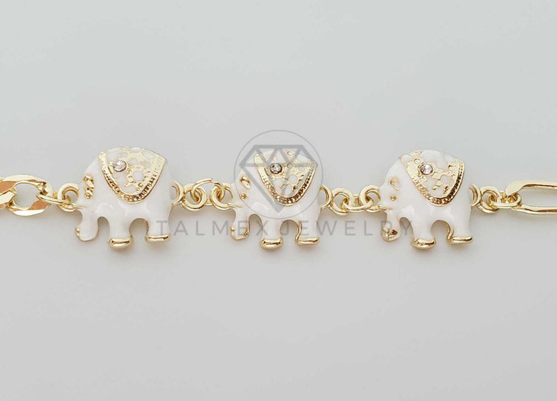 Pulsera Elegante - 100231 - Diseño de Elefantes Blancos con CZ Oro Laminado 18K