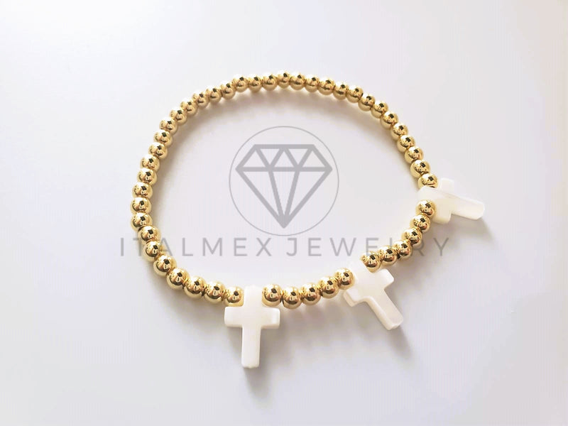 Pulsera de Lujo - 103743 - Diseño Ajustable Dije Cruz Cuarzo Oro Laminado 18K