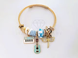 Pulsera Elegante - 103988 - Pulsera Estilo PDR Piano Guitarra y Líbelula Oro Laminado 18K