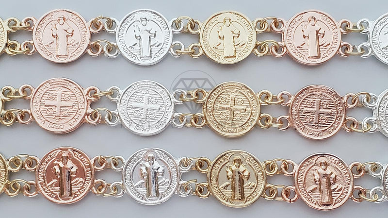 Pulsera de Lujo - 100190 - Diseño Moneda San Benito 3 Oros Oro Laminado 18K