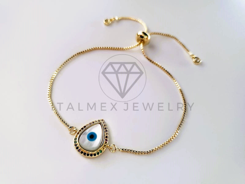 Pulsera de Lujo - 103719 - Diseño Ajustable Ojo Turco CZ Color Oro Laminado 18K