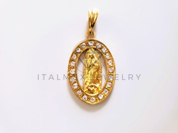 Dije Elegante - 104161 - Medalla Virgen Guadalupe Circonia Clara Oro Laminado 18K