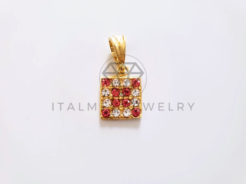 Dije de Lujo - 104164 - Dije Cuadrado Circonia Clara y Rosa Oro Laminado 18K