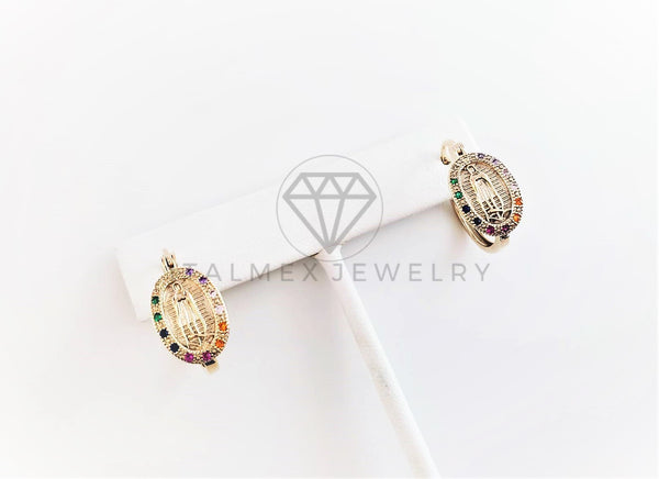 Arete de Lujo - 103013 - Diseño de Virgen de Guadalupe CZ Colores Oro Laminado 18K