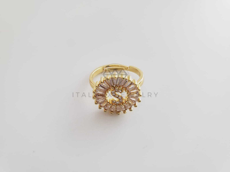 Anillo de Lujo - 102565 - Diseño Inicial "S" con CZ Clara Oro Laminado 18K