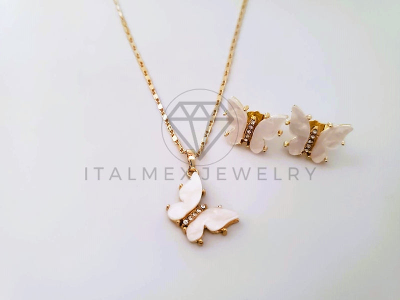 Juego de Lujo - 103940 - Diseño de Mariposa Piedra Blanca Oro Laminado 18K