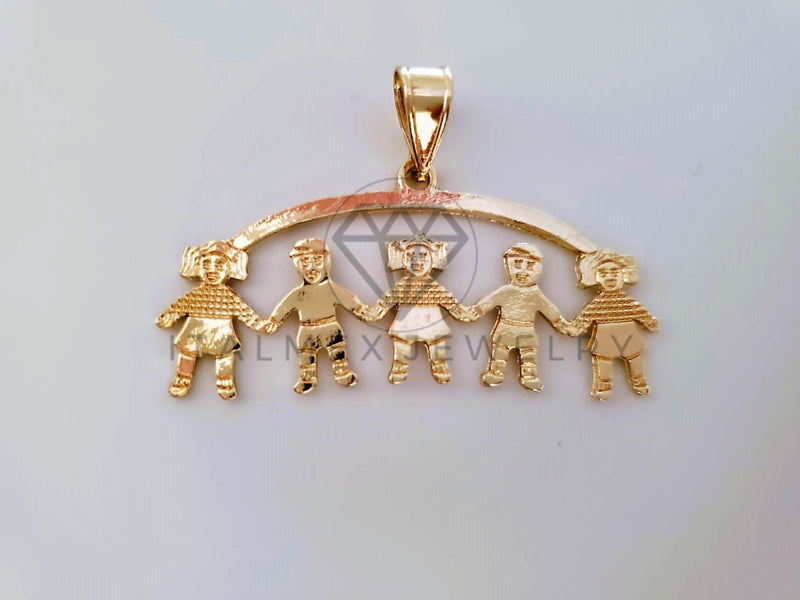 Dije Elegante - 104342 - Dije 3 Niñas y 2 Niños Tamaño Chico Oro Laminado 18K