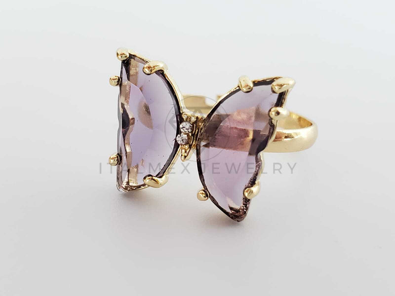 Anillo de Lujo - 101566 - Diseño Mariposa con CZ Morada Oro Laminado 18K