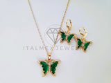 Juego de Lujo - 103939 - Diseño de Mariposa CZ Verde y Chispas Oro Laminado 18K