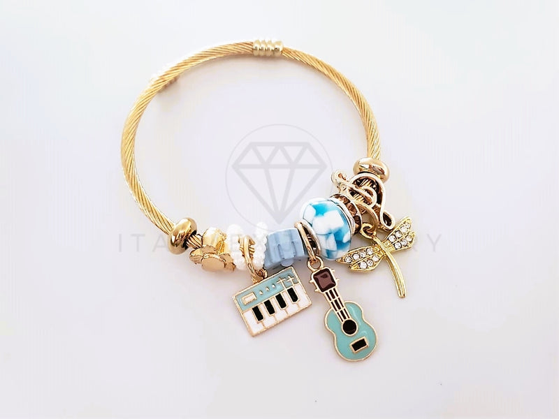 Pulsera Elegante - 103988 - Pulsera Estilo PDR Piano Guitarra y Líbelula Oro Laminado 18K
