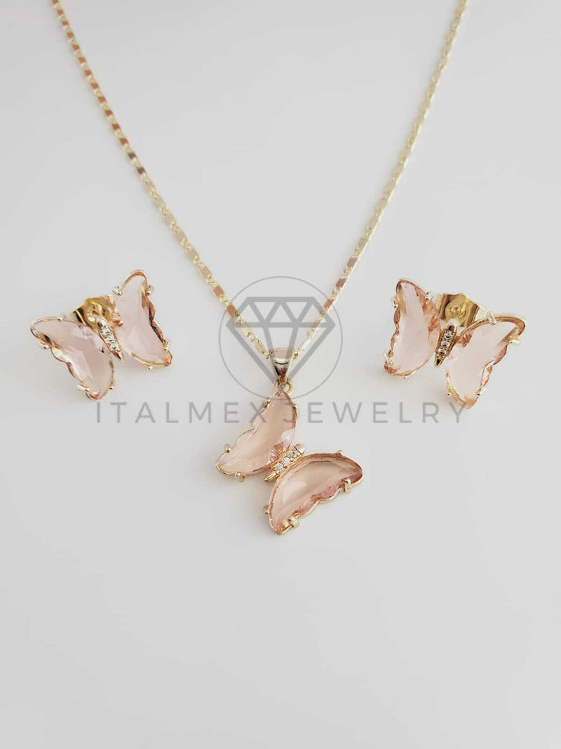 Juego de Lujo - 102408 - Diseño de Mariposas CZ Rosa Claro Oro Laminado 18K