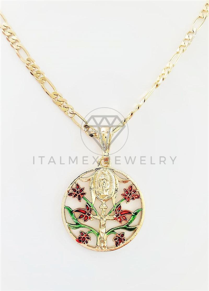 Dije Elegante - 102745 - Árbol de la Vida con Cristo y Virgen Tamaño Mediano Oro Laminado 18K