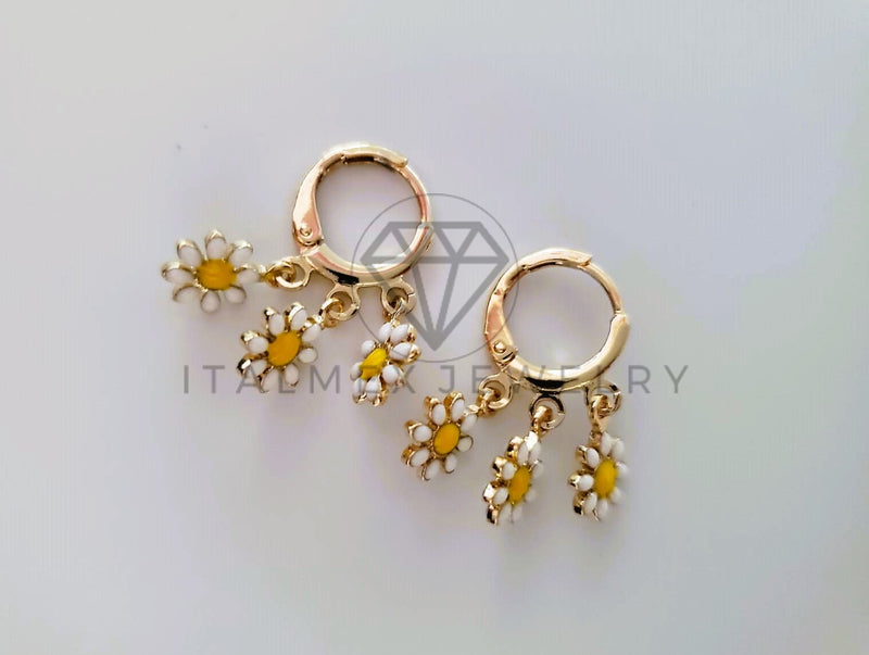 Arete de Lujo - 104640 - Huggie de Girasoles Oro Laminado 18K