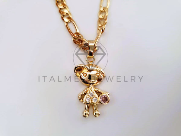 Dije Elegante - 104594 - Dije Niño CZ Rosa Tamaño Chica Oro Laminado 18K