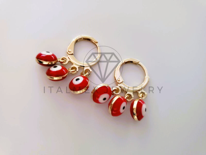 Arete de Lujo - 104624 - Huggie Ojo Turco Rojo Oro Laminado 18K