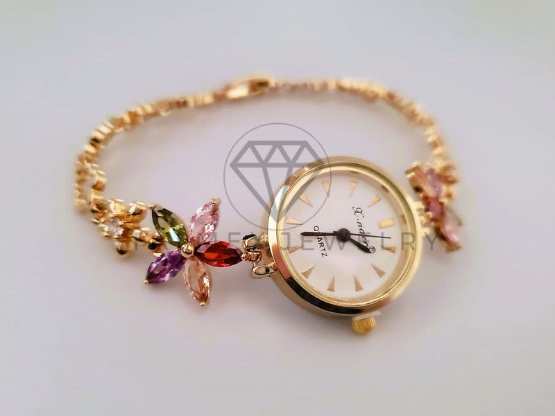 Reloj de Lujo - 104521 - Diseño de Flores con Circonia Colores Oro Laminado 18K