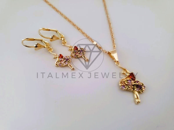 Juego de Lujo - 104509 - Diseño de Bailarina CZ Colores Oro Laminado 18K