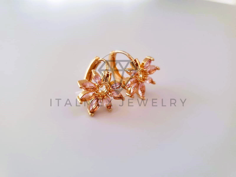 Arete de Lujo - 104625 - Huggie Flor CZ Rosa Oro Laminado 18K