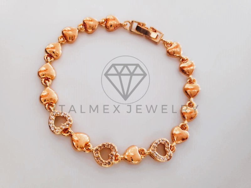 Pulsera Elegante - 104584 - Diseño Corazones CZ Clara Oro Laminado 18K