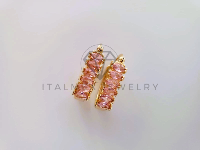 Arete de Lujo - 104620 - Huggie Baguette CZ Rosa Oro Laminado 18K