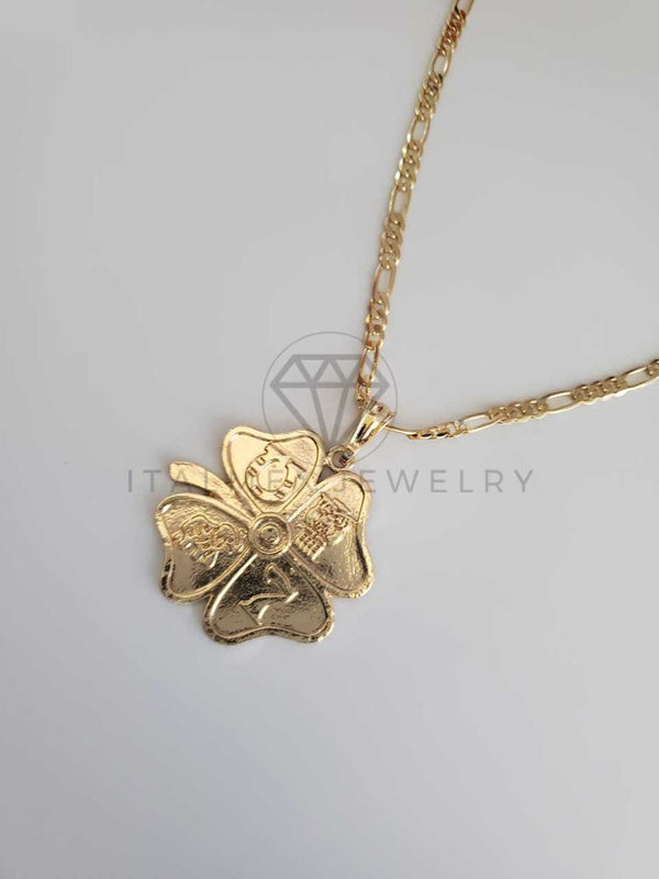 Dije Elegante - 102252 - Trébol de las 7 Potencias Tamaño Mediano Oro Laminado 18K
