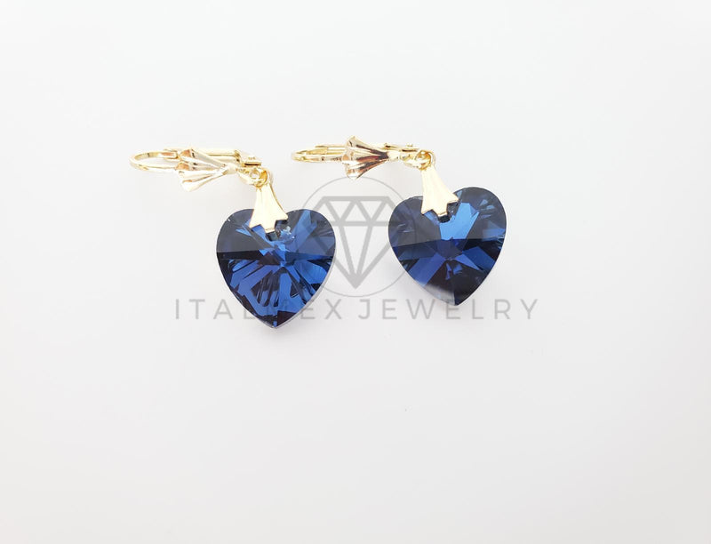 Arete Elegante - 100710 - Diseño de Corazón con CZ Azul Oro Laminado 18K