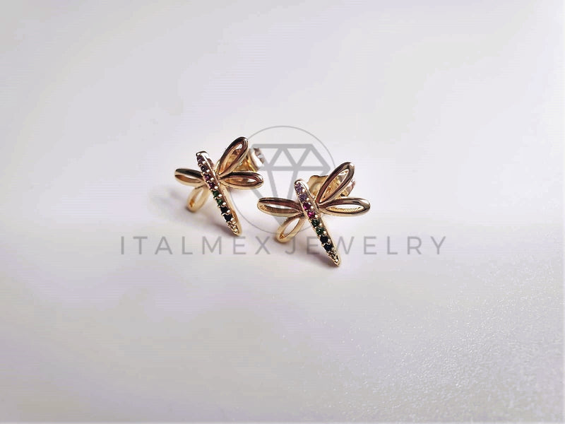 Broquel de Lujo - 103671 - Diseño de Libelula CZ Colores Oro Laminado 18K