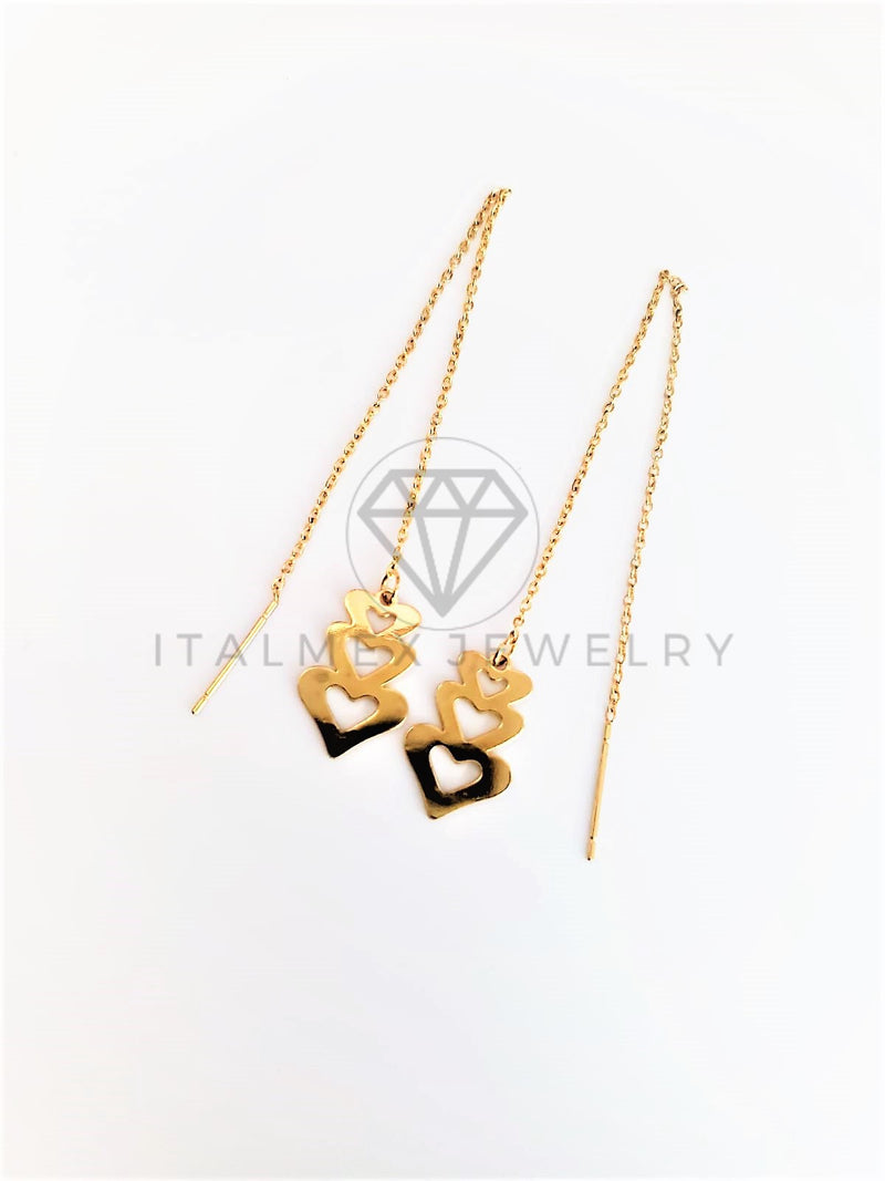 Arete de Lujo - 103155 - Arete Violador con Dije 3 Corazones Oro Laminado 18K