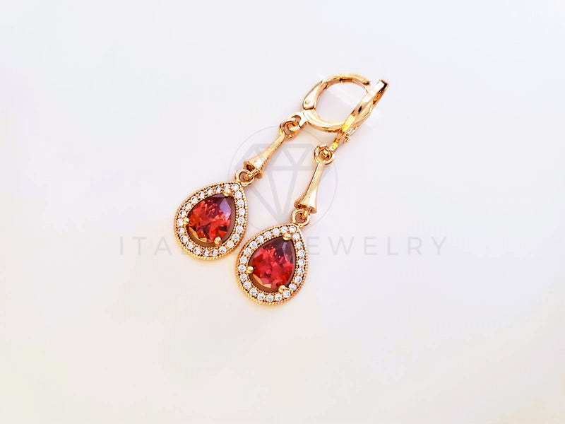 Arete de Lujo - 104034 - Estilo Gota CZ Roja Oro Laminado 18K